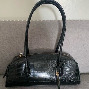 Aldo Black Crocodile-Embossed Shoulder Bag